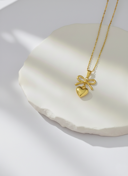 Stainless steel Gold Bow Heart Pendant